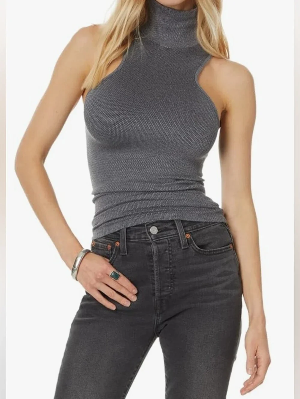 FREE PEOPLE INTIMATELY Always Ready Seamless Turtleneck Tank Top XS/S Black